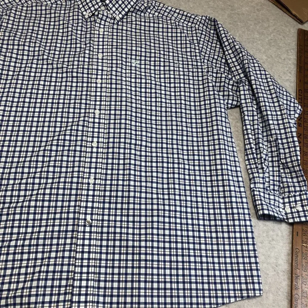 Ariat Pro Series Shirt Mens 2XL Blue White Checked Button Down Western Workwear - Picture 2 of 14